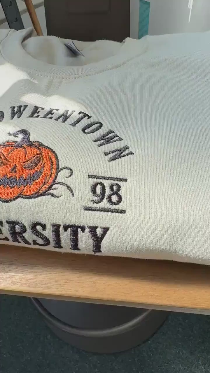 Embroidered Sweatshirt, Halloween Town Sweatshirt, Vintage Halloween Crewneck, Embroidered Pumpkin Sweatshirt, Halloween Movie Sweatshirt EBAC48