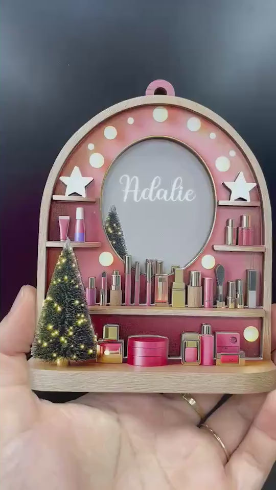 Custom Cosmetics Ornament Christmas Decor, Makeup Artist 3 Layered Wood Ornament Cosmetics Gift For Girls, Esthetician Artist Christmas Gift