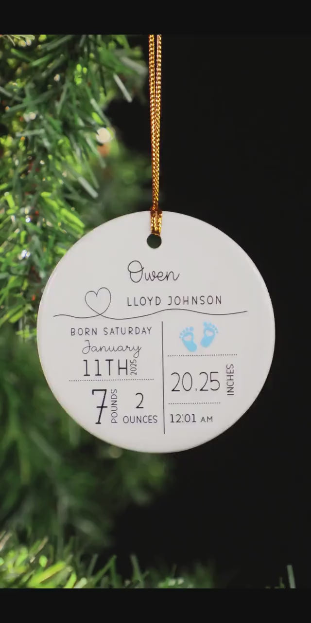 Custom Baby Birth Stats Ornament, Personalized New Baby Ornament, Baby Photo Ornament, Baby Keepsake, Baby Shower Gift, New Parent Gift