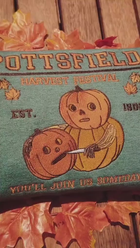 Embroidered Pottsfield Harvest Festival Pumpkin Carver Sweatshirt, Over The Garden Wall Halloween Shirt, Spooky Season Shirt, Fall Autumn EBAC08