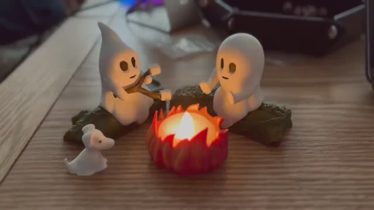Ghost Campfire Gathering, Homedecor,  Spooky Halloween Decor, Cute Ghost Figurine Set, Campfire Display, Haunted Ghost Scene, Ghost adventures