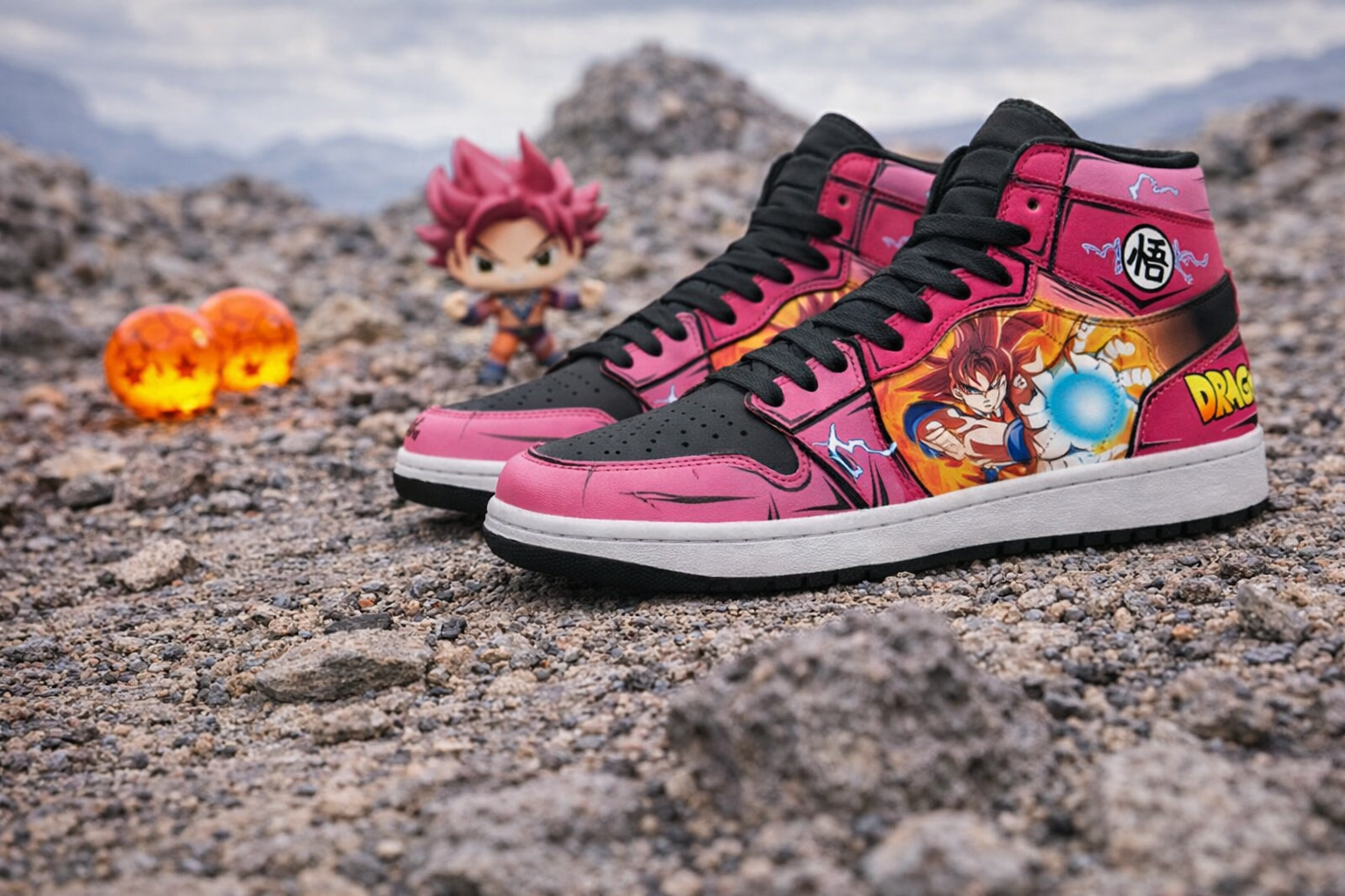 Dragon Ball Sneakers, Goku Anime High-Top Shoes, Pink Limited Edition, Hand-painted Anime Shoes, Dragon Ball Z Fan Gift