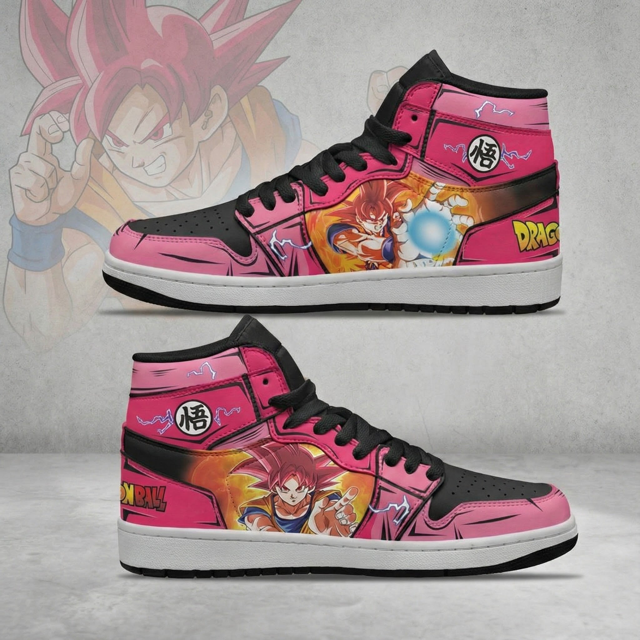Dragon Ball Sneakers, Goku Anime High-Top Shoes, Pink Limited Edition, Hand-painted Anime Shoes, Dragon Ball Z Fan Gift