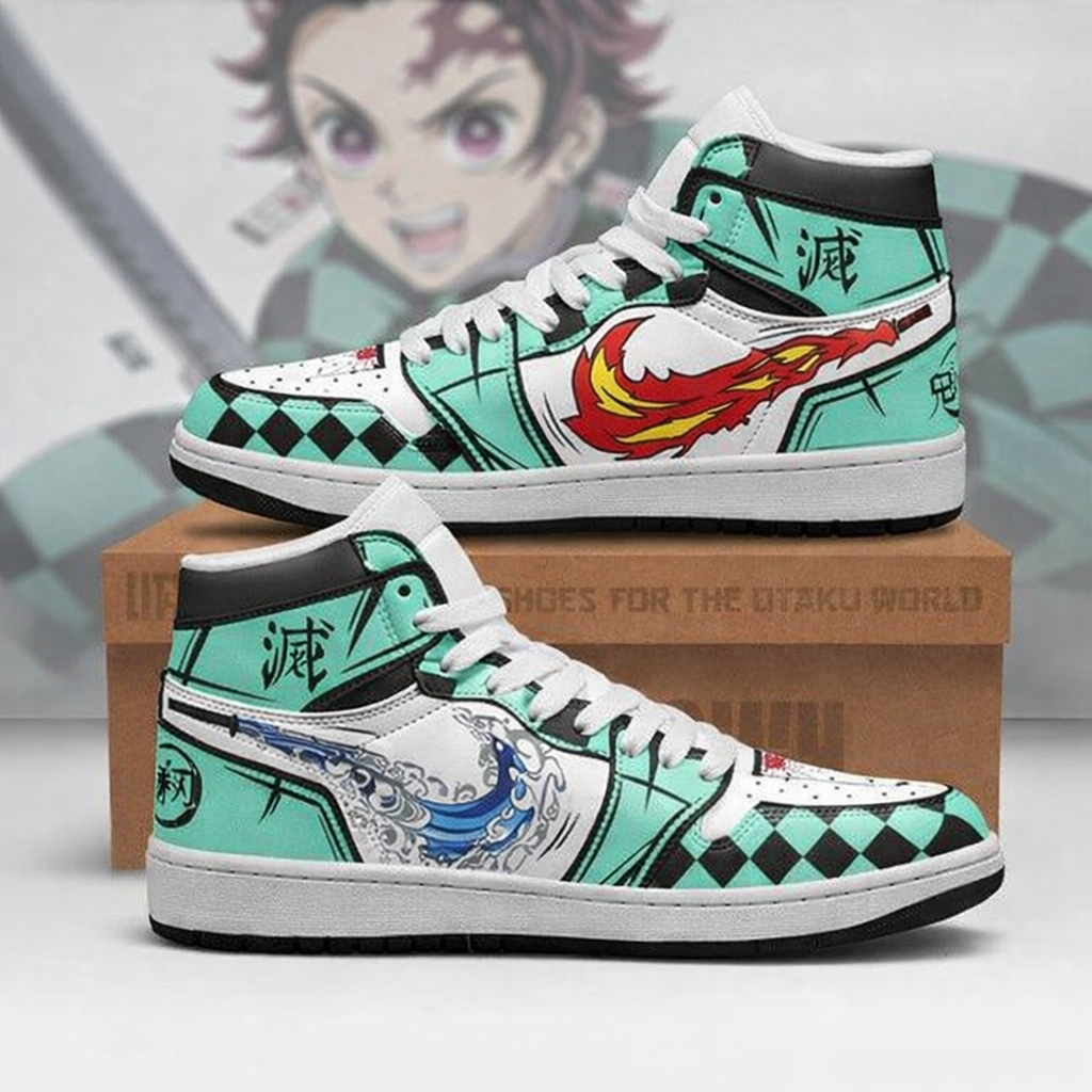 Demon Slayer Water & Flame High Top Sneakers, Anime Shoes, Footwear for Fans, Unique Anime Fashion