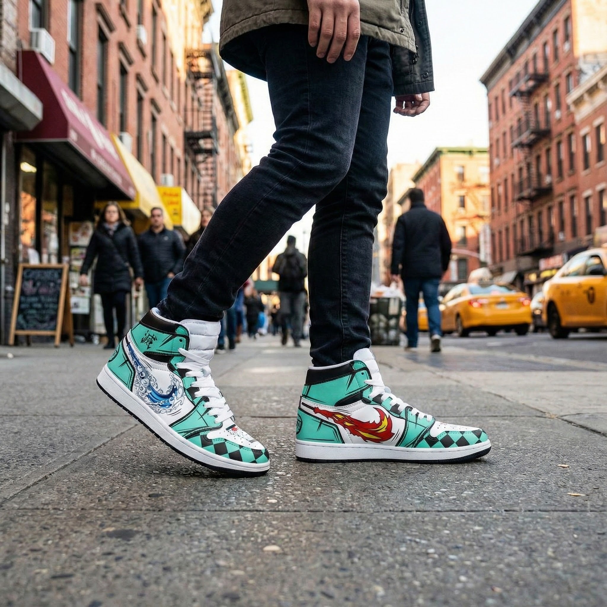 Demon Slayer Water & Flame High Top Sneakers, Anime Shoes, Footwear for Fans, Unique Anime Fashion