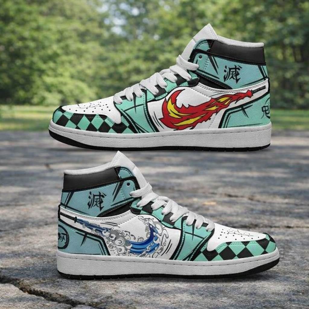 Demon Slayer Water & Flame High Top Sneakers, Anime Shoes, Footwear for Fans, Unique Anime Fashion