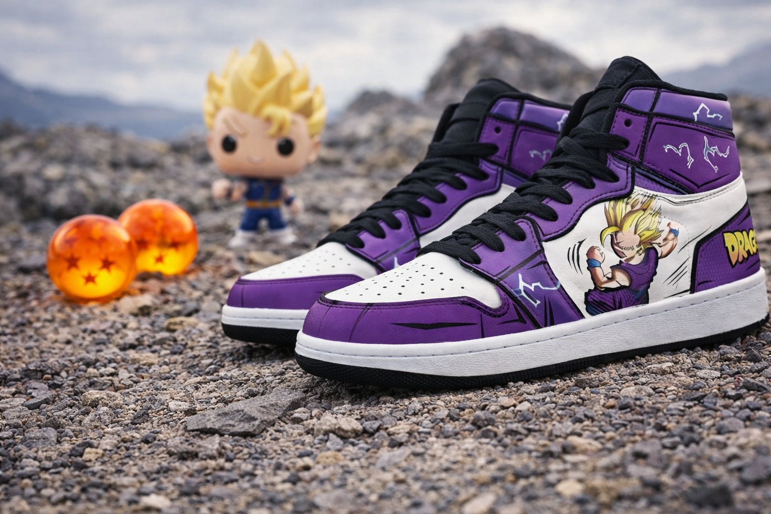 Dragon Ball Z Goku High-Top Sneakers, Anime Art Shoes, Purple & White, Gift