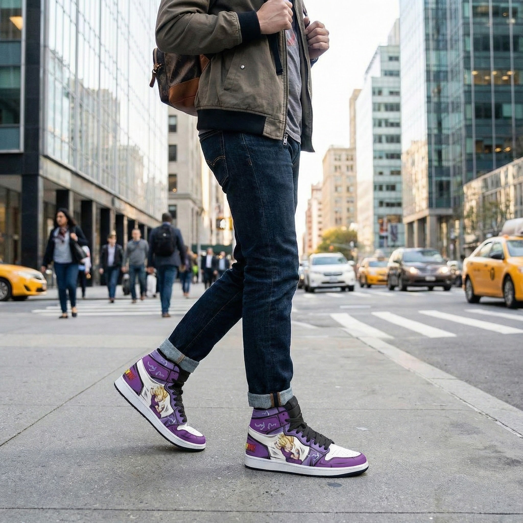Dragon Ball Z Goku High-Top Sneakers, Anime Art Shoes, Purple & White, Gift
