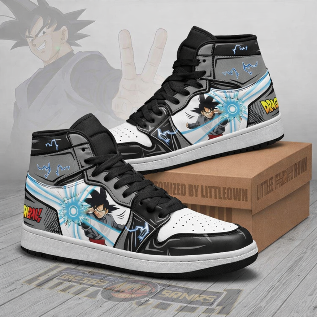 Dragon Ball Z Goku Black High-Top Sneakers, Custom Anime Art Shoes, Black & White, Unisex Streetwear, Personalized Fan Gift, Limited Edition