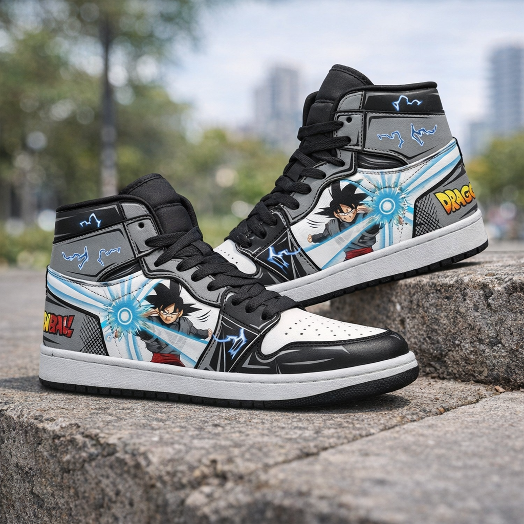 Dragon Ball Z Goku Black High-Top Sneakers, Custom Anime Art Shoes, Black & White, Unisex Streetwear, Personalized Fan Gift, Limited Edition