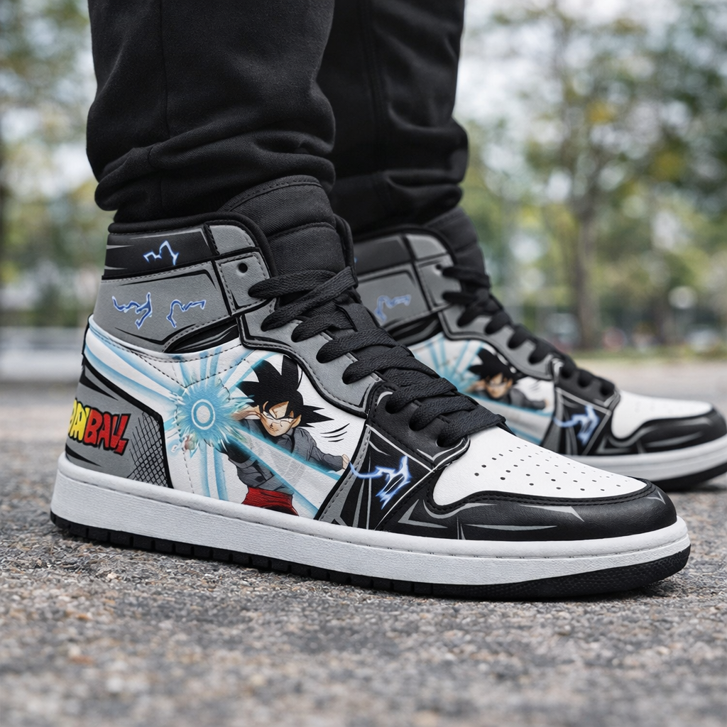Dragon Ball Z Goku Black High-Top Sneakers, Custom Anime Art Shoes, Black & White, Unisex Streetwear, Personalized Fan Gift, Limited Edition
