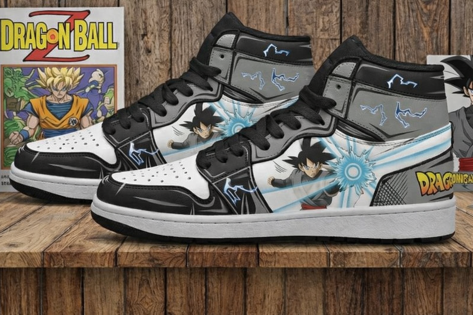 Dragon Ball Z Goku Black High-Top Sneakers, Custom Anime Art Shoes, Black & White, Unisex Streetwear, Personalized Fan Gift, Limited Edition