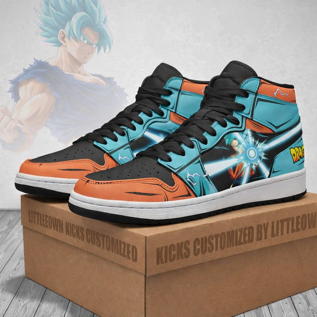 Dragon Ball Z Goku Blue High-Top Sneakers, Custom Anime Art Shoes, Orange & Blue, Gift for Fans, Limited Edition