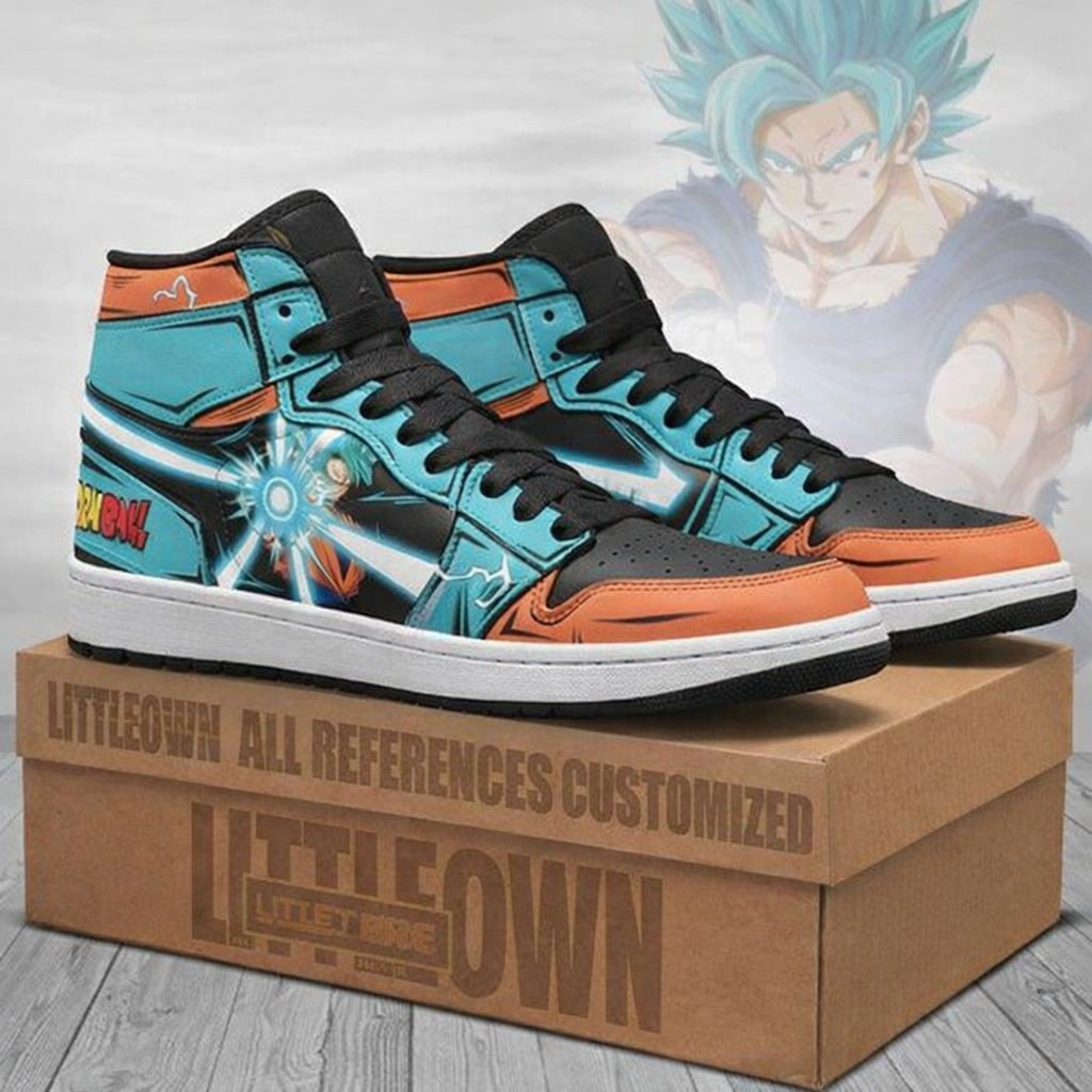 Dragon Ball Z Goku Blue High-Top Sneakers, Custom Anime Art Shoes, Orange & Blue, Gift for Fans, Limited Edition