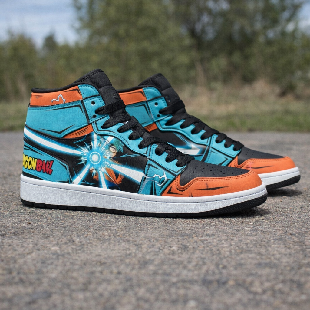 Dragon Ball Z Goku Blue High-Top Sneakers, Custom Anime Art Shoes, Orange & Blue, Gift for Fans, Limited Edition