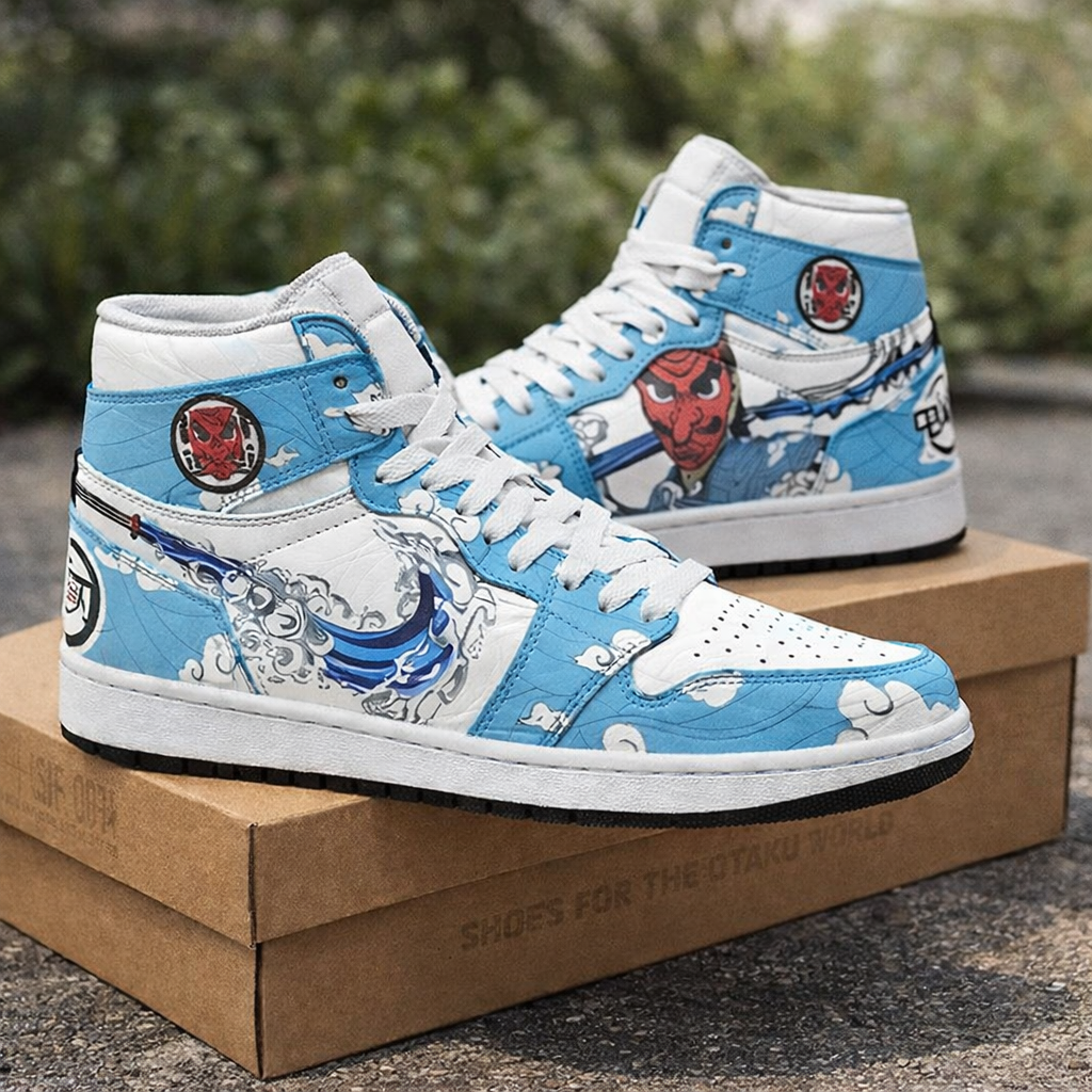 Anime High-Top Sneakers, Naruto Akatsuki Shoes, Blue & White, Streetwear, Personalized Fan Gift