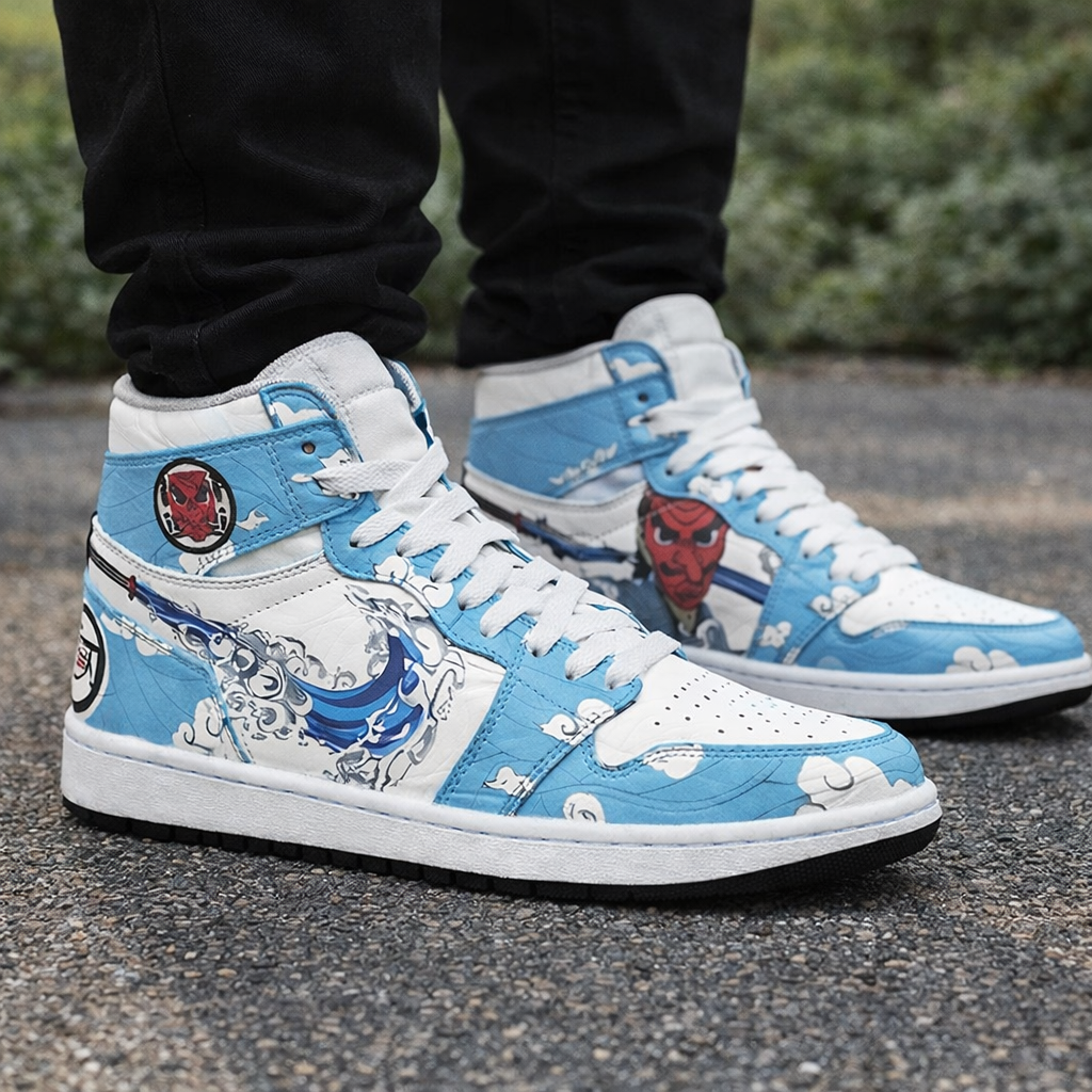 Anime High-Top Sneakers, Naruto Akatsuki Shoes, Blue & White, Streetwear, Personalized Fan Gift