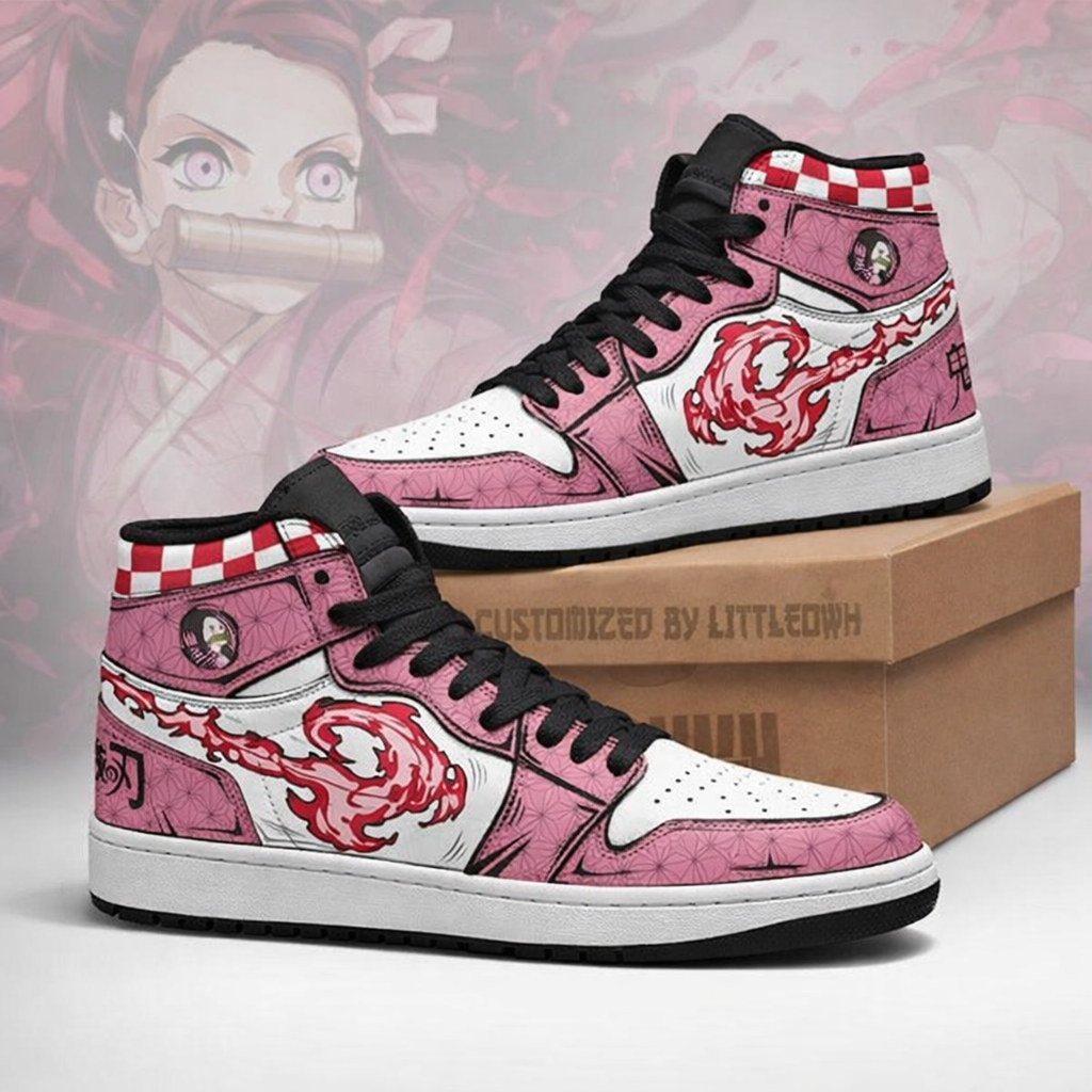 Demon Slayer Kimono-Inspired High Top Sneakers ,Anime Shoes, Footwear for Fans of Tanjiro, Unique Anime Fashion