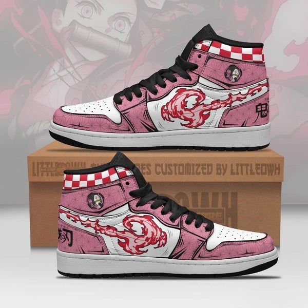 Demon Slayer Kimono-Inspired High Top Sneakers ,Anime Shoes, Footwear for Fans of Tanjiro, Unique Anime Fashion