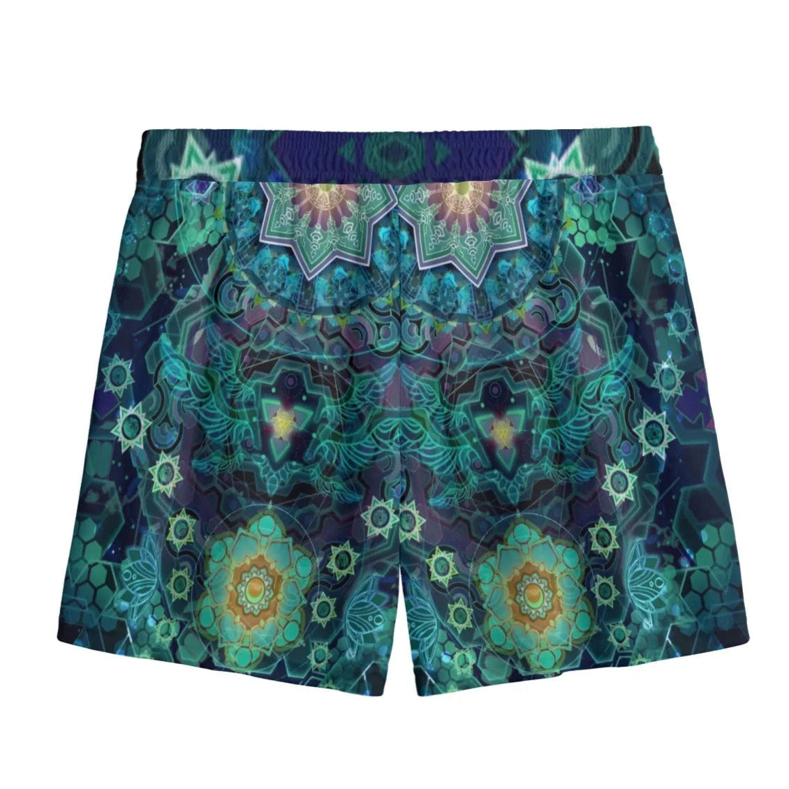 Yantric Geometry Shorts, Sacred Mandala Pattern Festival Shorts for Men, Psychedelic Spiritual Streetwear, Boho Summer Style