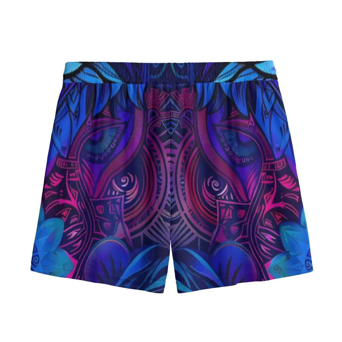 Wolf Mandala Shorts for Men, Tribal Spirit Animal Swim Trunks, Purple Blue Festival Beachwear, Boho Psychedelic Summer Shorts