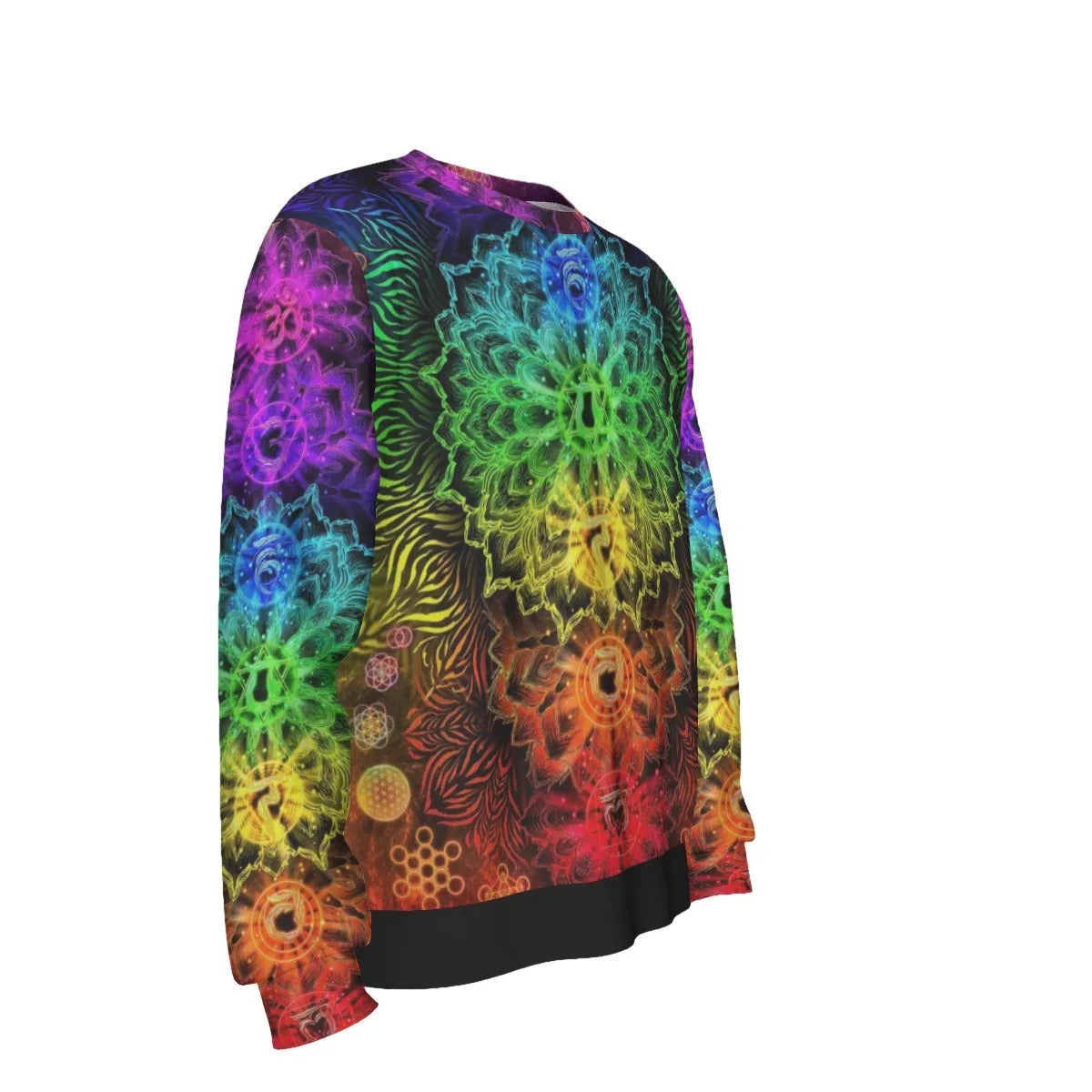 Sacred Chakra Mandala Sweater, Vibrant Rainbow Energy Healing Sweater, Spiritual Energy Symbol, Colorful Sacred Geometry Sweater, Mandala Sweater