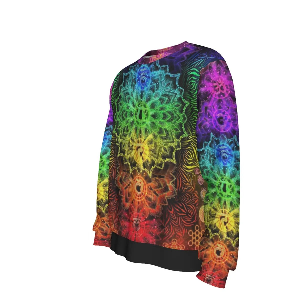 Sacred Chakra Mandala Sweater, Vibrant Rainbow Energy Healing Sweater, Spiritual Energy Symbol, Colorful Sacred Geometry Sweater, Mandala Sweater