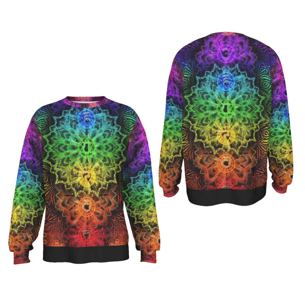Sacred Chakra Mandala Sweater, Vibrant Rainbow Energy Healing Sweater, Spiritual Energy Symbol, Colorful Sacred Geometry Sweater, Mandala Sweater