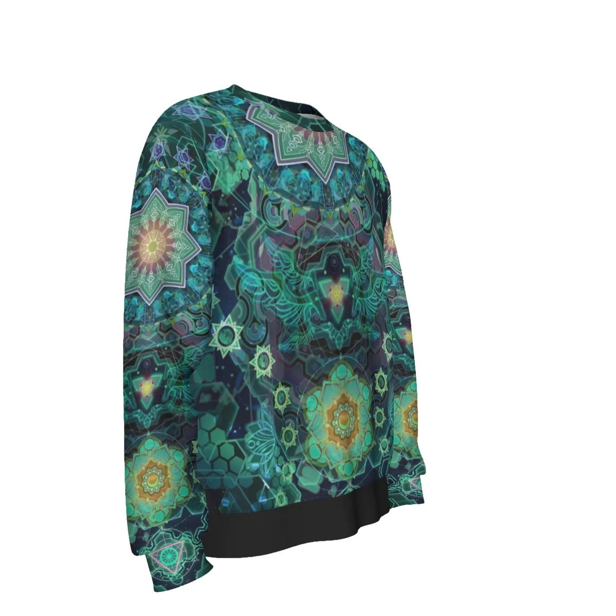 Yantric Geometry Sweater, Sacred Mandala Energy Sweater, Mystic Geometric Light Sweater, Vibrant Spiritual Pattern Sweater, Celestial Yantra Sweater