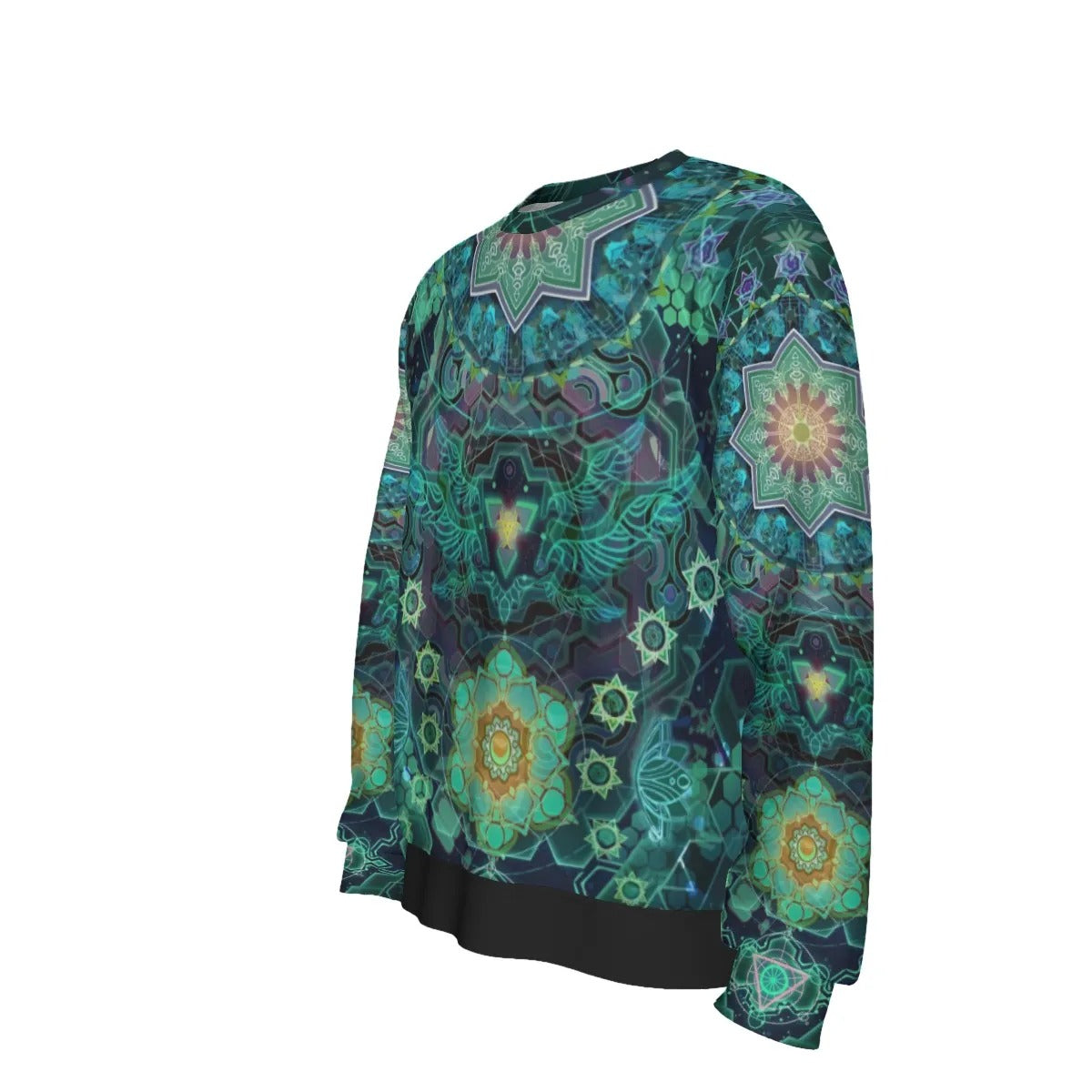 Yantric Geometry Sweater, Sacred Mandala Energy Sweater, Mystic Geometric Light Sweater, Vibrant Spiritual Pattern Sweater, Celestial Yantra Sweater