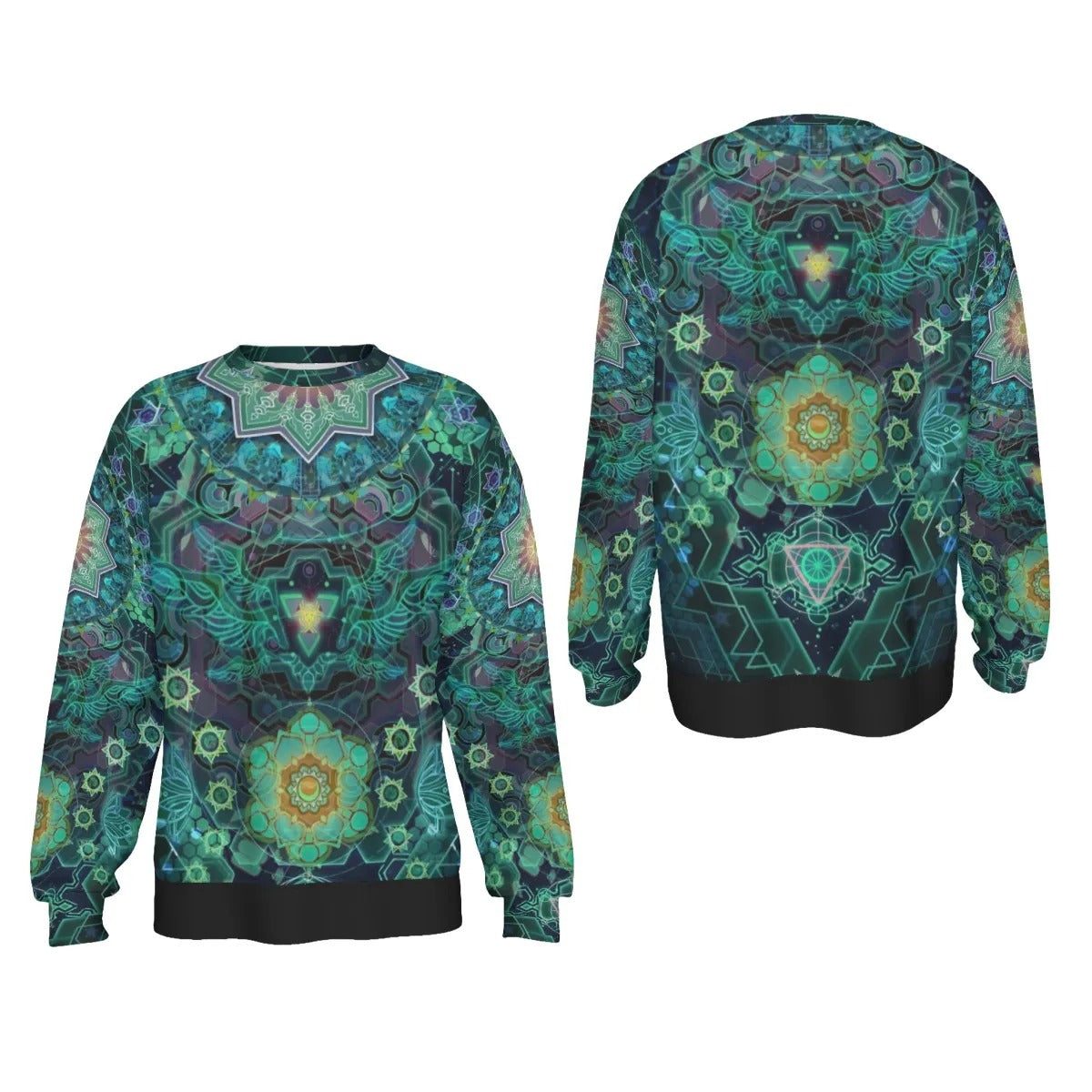 Yantric Geometry Sweater, Sacred Mandala Energy Sweater, Mystic Geometric Light Sweater, Vibrant Spiritual Pattern Sweater, Celestial Yantra Sweater