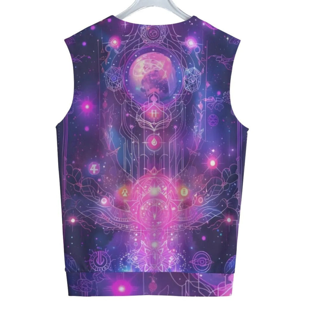 Cosmic Mysticism Tank Top for Men, Psychedelic Space Art Sleeveless Shirt, Spiritual Festival Wear, Galaxy Boho Clothing