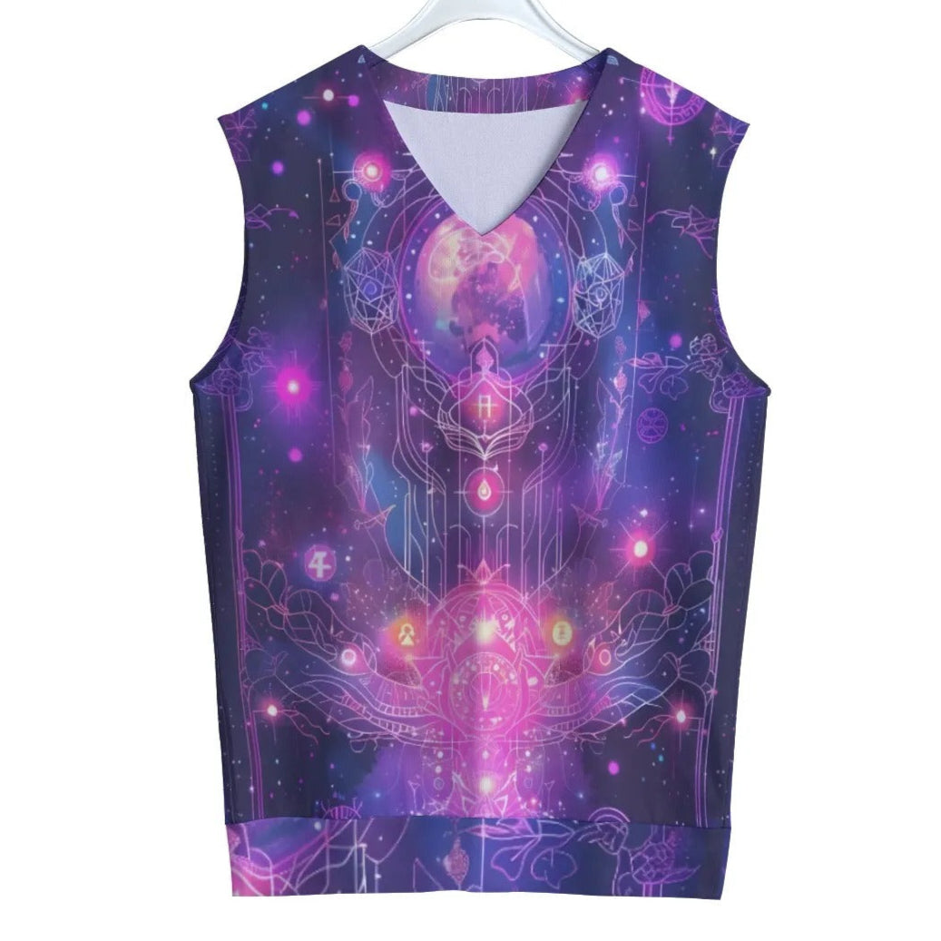 Cosmic Mysticism Tank Top for Men, Psychedelic Space Art Sleeveless Shirt, Spiritual Festival Wear, Galaxy Boho Clothing