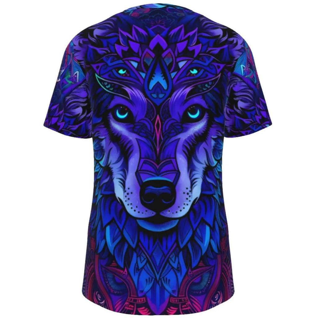 Wolf Mandala T-Shirt – Tribal Spirit Animal Graphic Tee for Men & Women, Purple Boho Festival Shirt, Psychedelic Wolf Print Top