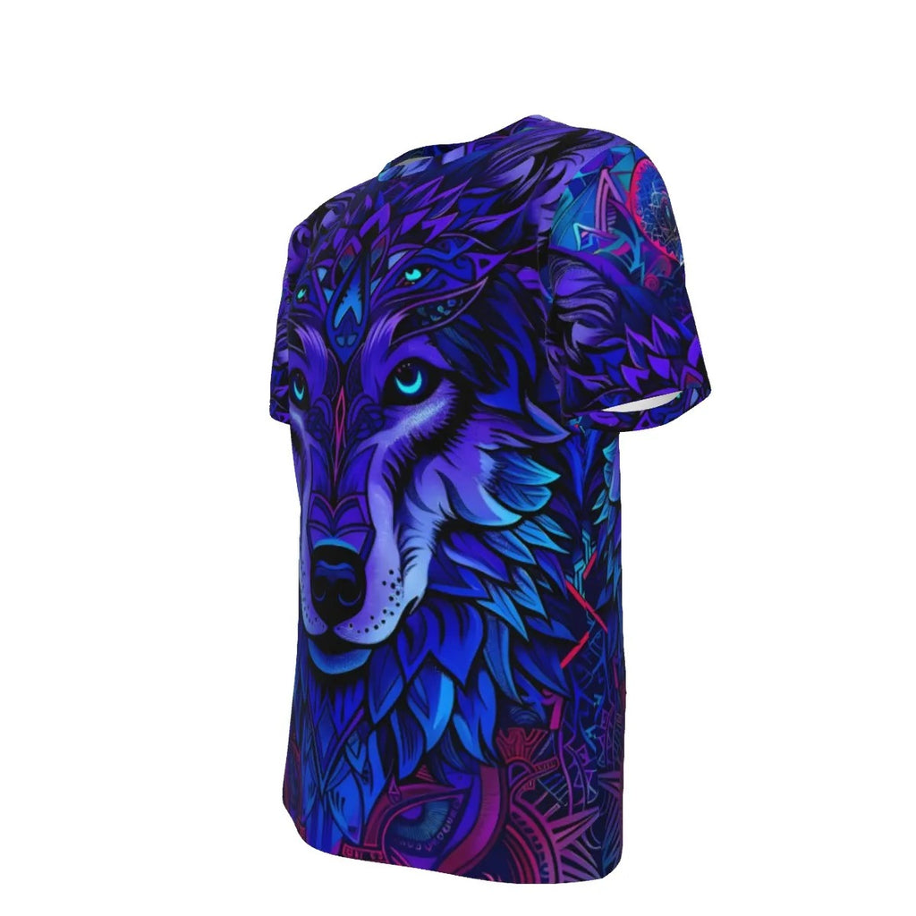 Wolf Mandala T-Shirt – Tribal Spirit Animal Graphic Tee for Men & Women, Purple Boho Festival Shirt, Psychedelic Wolf Print Top