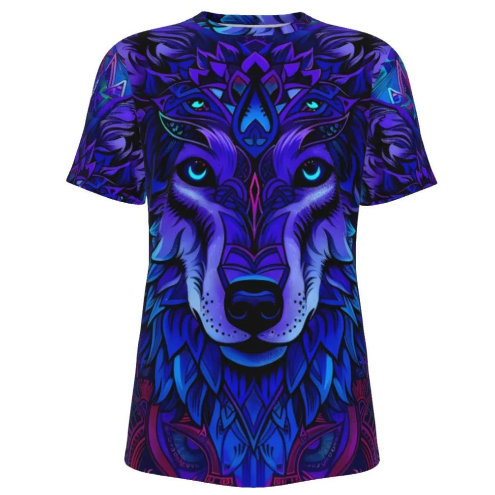 Wolf Mandala T-Shirt – Tribal Spirit Animal Graphic Tee for Men & Women, Purple Boho Festival Shirt, Psychedelic Wolf Print Top