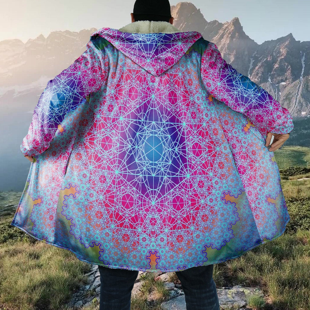 Mandala Hooded Cloak, 3D Over Printed Cloak, Sacred Geometry Cloak