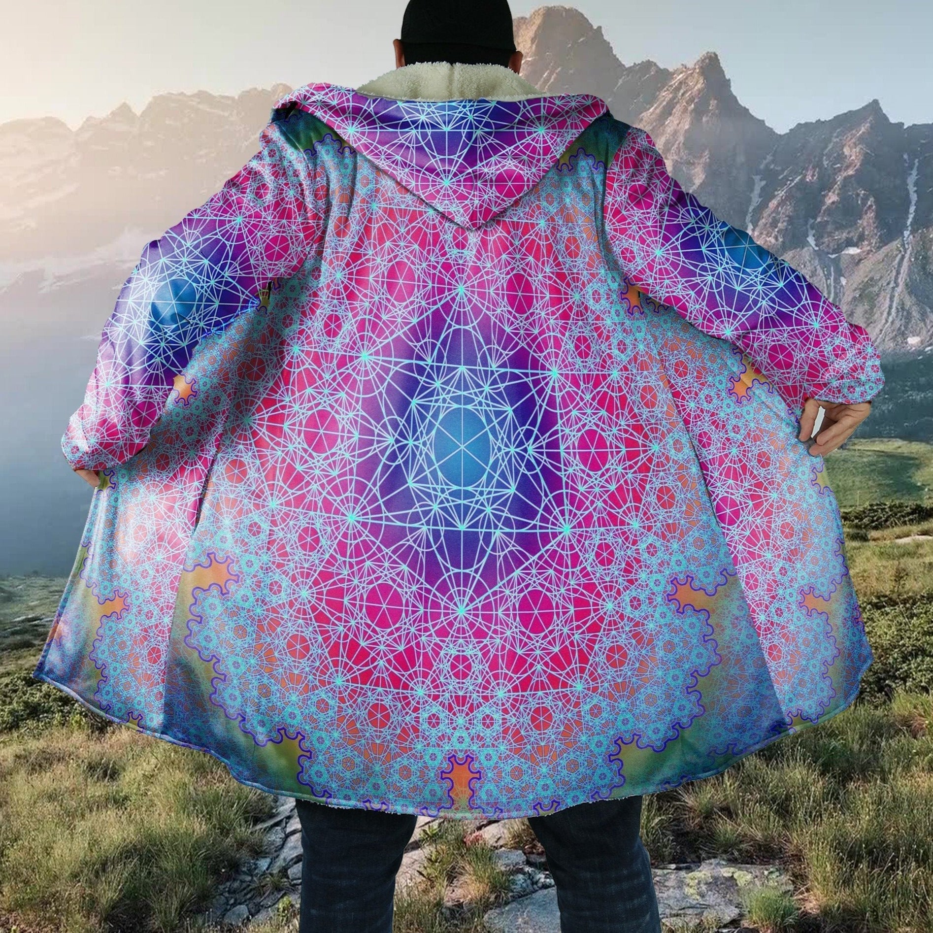 Mandala Hooded Cloak, 3D Over Printed Cloak, Sacred Geometry Cloak