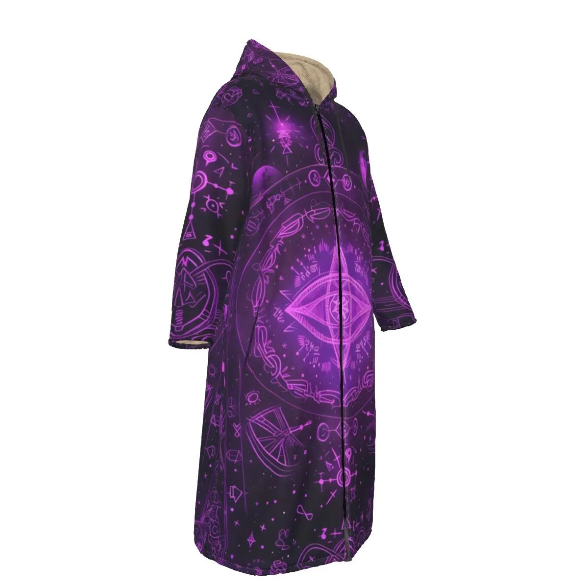 Mystical Fantasy Zip-Up Cloak, Arcane Magic Symbol Zip-Up Cloak, Witchcore Celestial Light Zip-Up Cloak, Vibrant Occult Energy Zip-Up Cloak, Esoteric Purple Spell Zip-Up Cloak
