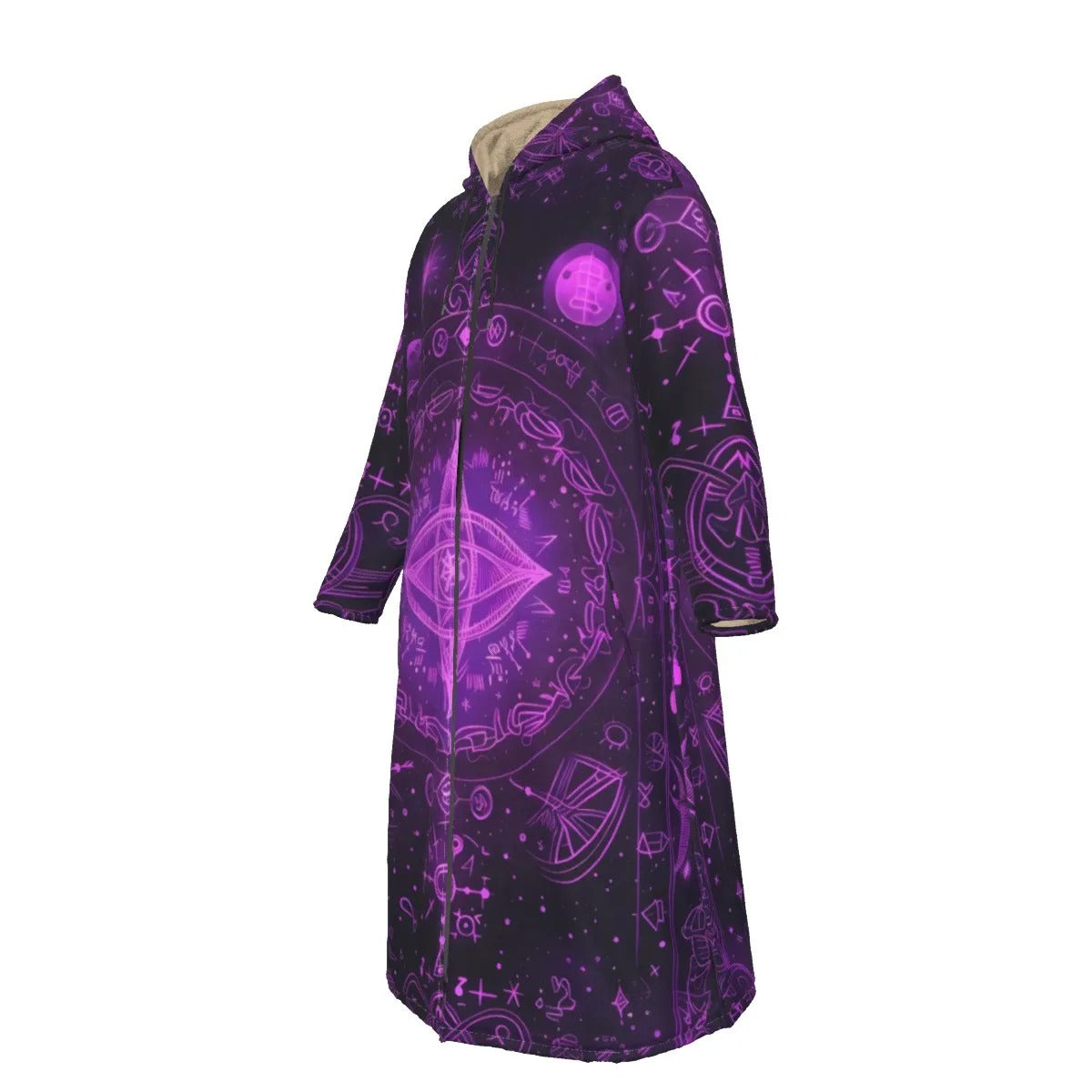 Mystical Fantasy Zip-Up Cloak, Arcane Magic Symbol Zip-Up Cloak, Witchcore Celestial Light Zip-Up Cloak, Vibrant Occult Energy Zip-Up Cloak, Esoteric Purple Spell Zip-Up Cloak