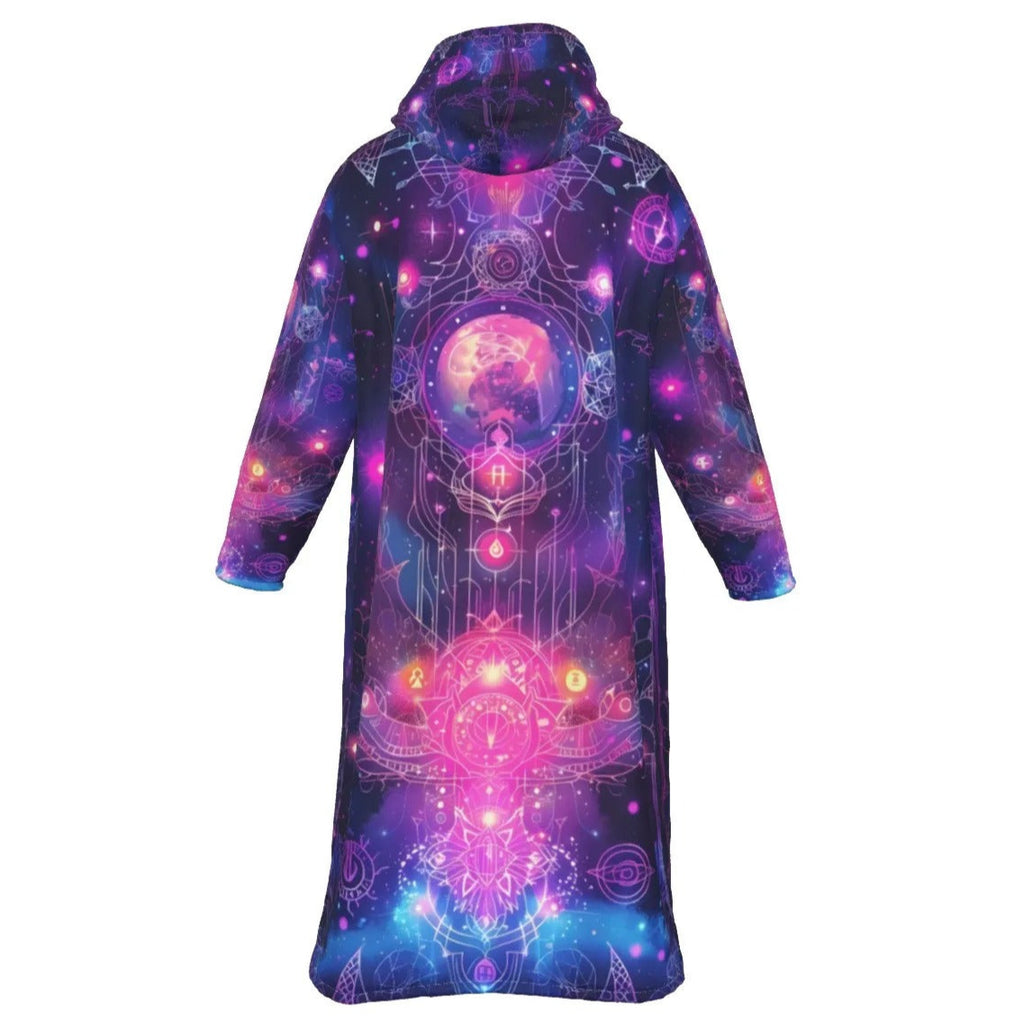 Cosmic Mysticism Zip-up Cloak, Psychedelic Zip Robe with Chakra Energy Design, Long Spiritual Festival  Zip-up Cloak for Men & Women