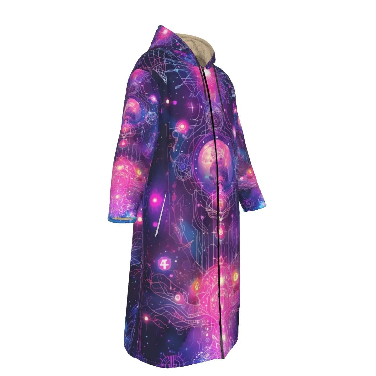 Cosmic Mysticism Zip-up Cloak, Psychedelic Zip Robe with Chakra Energy Design, Long Spiritual Festival  Zip-up Cloak for Men & Women